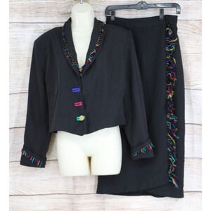 VINTAGE City Girl by Nancy Bolen Womens Size 8 Jacket Blazer Skirt Set Black
